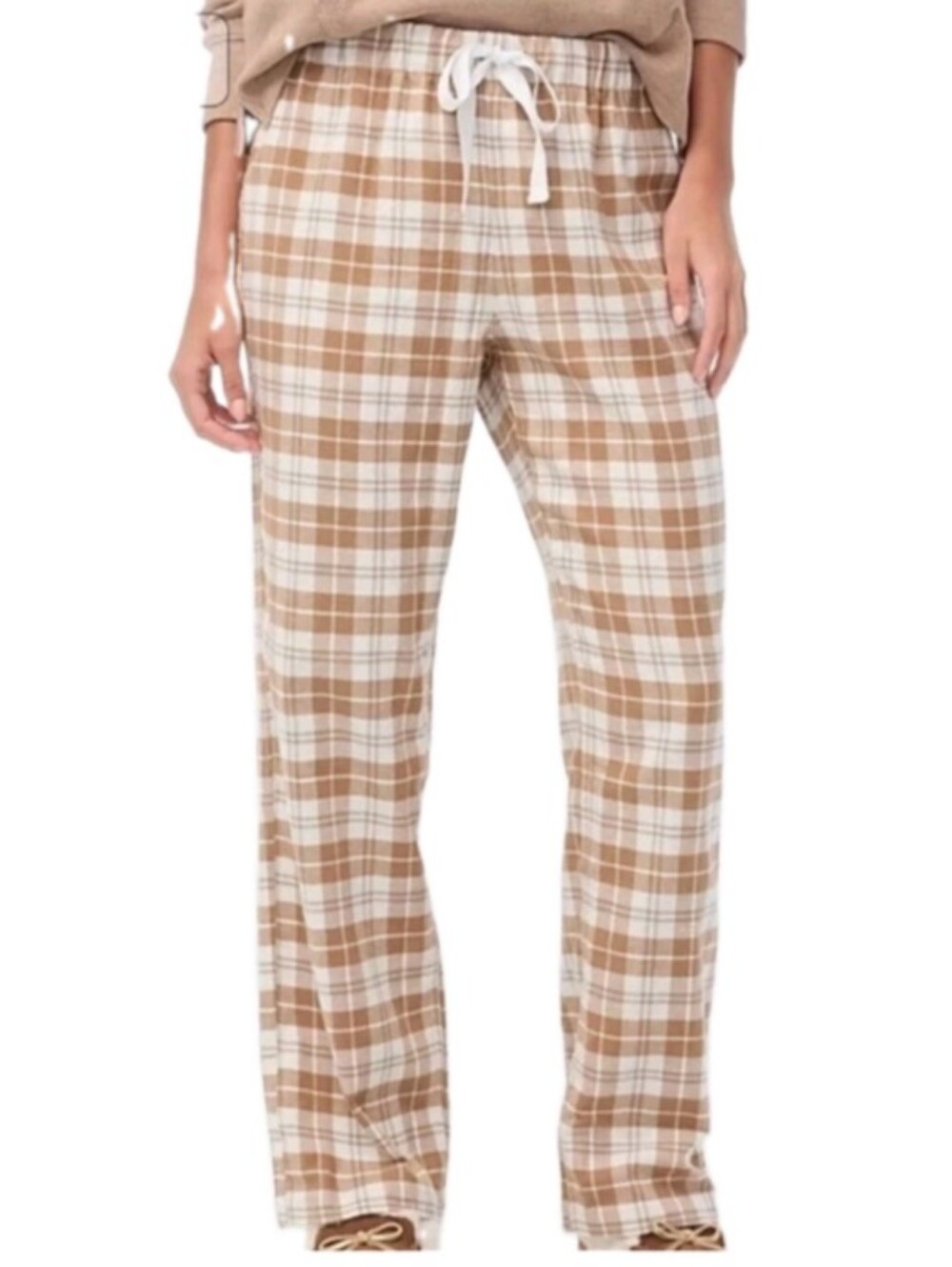 J.Crew Beige White Plaid Flannel Lounge Sleep Pants Cozy Minimalist Small